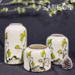 Bộ bình hoa dáng lồng chim họa tiết hoa sen men đen SG-LH428