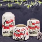 Bộ bình hoa dáng lồng chim họa tiết phố cổ Hà Nội SG-LH426