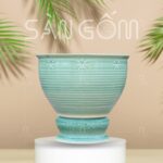 Chậu trồng sen gốm sứ Bát Tràng vuốt tay màu xanh ngọc SG-LN26