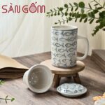 Cốc lọc trà gốm sứ Bát Tràng họa tiết đàn cá con SG-LS178