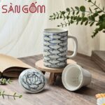 Cốc lọc trà gốm sứ Bát Tràng họa tiết đàn cá đen SG-LS177