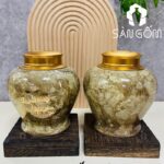 Hũ đựng trà gốm sứ dáng chóe men hỏa biến thiên nâu họa tiết thuận buồm xuôi gió SG-BĐT61