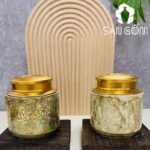 Hũ đựng trà gốm sứ dáng trụ thấp men hỏa biến thiên nâu họa tiết hoa sen SG-BĐT84
