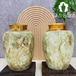 Hũ đựng trà gốm sứ dáng trụ tròn men hỏa biến thiên nâu họa tiết nhánh đào SG-BĐT92