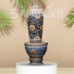 Lu chậu nước phong thủy gốm sứ màu xanh coban họa tiết dây hoa phù dung khắc nổi SG-LN24