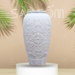 Lu nước gốm sứ Bát Tràng màu trắng ngọc họa tiết dây hoa phù dung khắc nổi SG-LN20