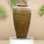 Lu nước gốm sứ Bát Tràng màu xanh rêu họa tiết dây hoa phù dung khắc nổi SG-LN17