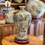 Mai bình tích lộc họa tiết công đào vẽ vàng men rạn Bát Tràng SG-MB78