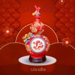 Bình hồ lô Bát Tràng màu đỏ họa tiết chữ "Lộc" đắp nổi SG-HL09