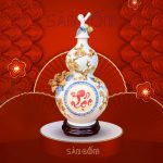 Bình hồ lô Bát Tràng màu trắng họa tiết chữ "Lộc" đắp nổi SG-HL07
