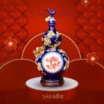Bình hồ lô Bát Tràng màu xanh coban họa tiết chữ "Lộc" đắp nổi SG-HL06