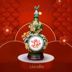Bình hồ lô Bát Tràng màu xanh lá họa tiết chữ "Lộc" đắp nổi SG-HL08