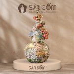 Bình hồ lô kim long ngàn hoa vân mây đắp nổi vẽ vàng SG-HL22