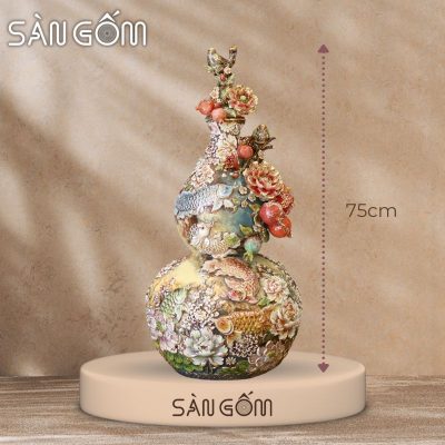 Bình hồ lô kim long ngàn hoa vân mây đắp nổi vẽ vàng SG-HL22