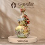 Bình hồ lô họa tiết cá rồng ngàn hoa men loang vàng đắp nổi SG-HL21