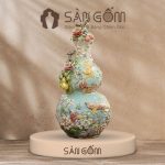 Bình hồ lô họa tiết cá rồng gốm Bát Tràng màu xanh ngọc đắp nổi SG-HL20