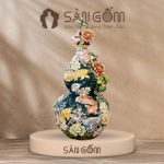 Bình hồ lô kim long ngàn hoa vân mây men xanh cổ vịt đắp nổi SG-HL23