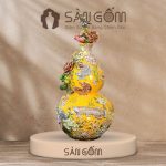 Bình hồ lô kim long ngàn hoa gốm Bát Tràng men vàng đắp nổi SG-HL24