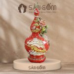 Bình hồ lô thuận buồm xuôi gió men đỏ gốm Bát Tràng đắp nổi SG-HL17