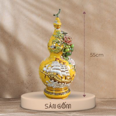 Bình hồ lô họa tiết thuận buồm hoàng kim men vàng đắp nổi SG-HL18