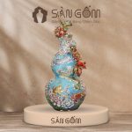 Bình hồ lô kim long ngàn hoa vân mây men xanh ngọc đắp nổi SG-HL44