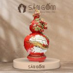 Bình hồ lô thuận buồm vạn lộc men đỏ vẽ vàng đắp nổi SG-HL31
