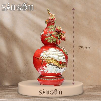 Bình hồ lô thuận buồm vạn lộc men đỏ vẽ vàng đắp nổi SG-HL31