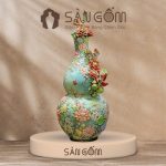 Bình hồ lô bách hoa phú quý men xanh ngọc bích đắp nổi SG-HL30