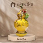 Hồ lô họa tiết trăm hoa đua nở chữ Lộc vẽ vàng đắp nổi men vàng SG-HL38