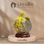 Bình hút lộc công đào kênh bong men vàng đắp nổi vẽ vàng SG-BHL169