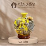 Bình hút lộc công đào đắp kênh men vàng đắp nổi vẽ vàng SG-BHL168