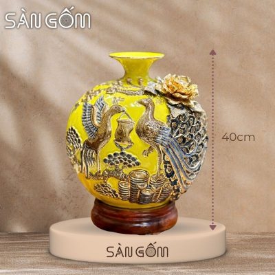 Bình hút lộc công đào đắp kênh men vàng đắp nổi vẽ vàng SG-BHL168