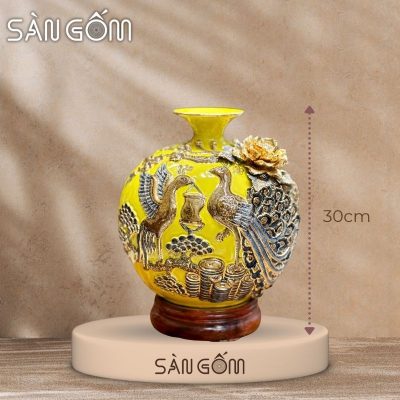 Bình hút lộc công đào đắp kênh men vàng đắp nổi vẽ vàng SG-BHL168