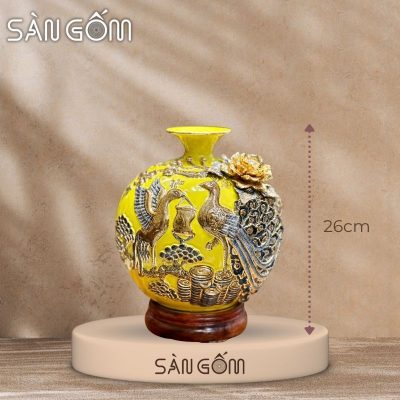 Bình hút lộc công đào đắp kênh men vàng đắp nổi vẽ vàng SG-BHL168