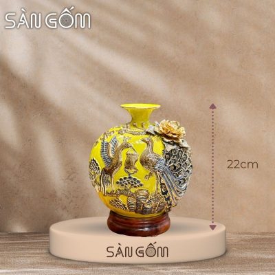 Bình hút lộc công đào đắp kênh men vàng đắp nổi vẽ vàng SG-BHL168