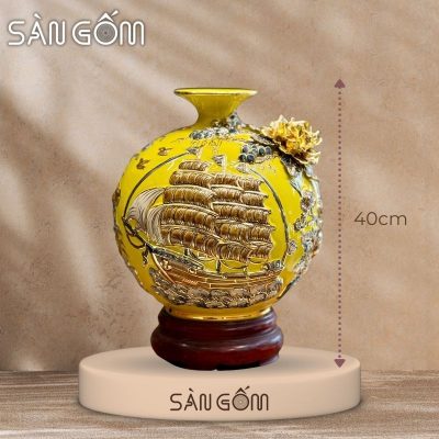 Bình hút lộc thuận buồm xuôi gió men vàng đắp nổi vẽ vàng SG-BHL176