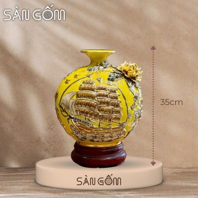 Bình hút lộc thuận buồm xuôi gió men vàng đắp nổi vẽ vàng SG-BHL176