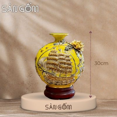 Bình hút lộc thuận buồm xuôi gió men vàng đắp nổi vẽ vàng SG-BHL176