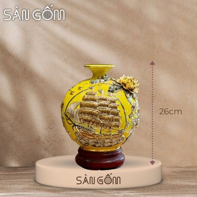 Bình hút lộc thuận buồm xuôi gió men vàng đắp nổi vẽ vàng SG-BHL176