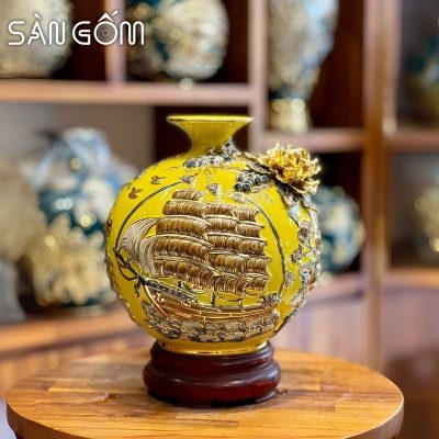 Bình hút lộc thuận buồm xuôi gió men vàng đắp nổi vẽ vàng SG-BHL176