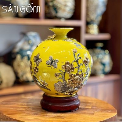 Bình hút lộc thuận buồm xuôi gió men vàng đắp nổi vẽ vàng SG-BHL176