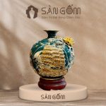 Bình hút lộc thuận buồm xuôi gió men xanh cổ vịt đắp nổi vẽ vàng SG-BHL175