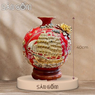 Bình hút lộc thuận buồm xuôi gió men đỏ đắp nổi vẽ vàng SG-BHL173