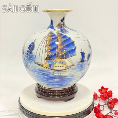 Bình hút lộc thuận buồm xuôi gió cảnh Vịnh Hạ Long vẽ vàng SG-BHL163