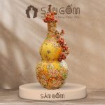 Hồ lô họa tiết ngàn hoa phú quý men vàng đắp nổi vẽ vàng SG-HL34