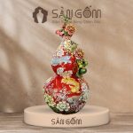 Bình hồ lô cá rồng ngàn hoa men đỏ đắp nổi gốm Bát Tràng SG-HL27