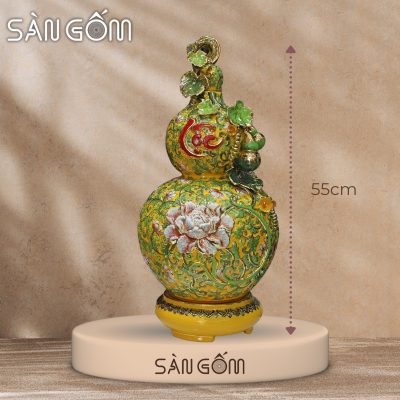 Hồ lô họa tiết dây hoa đắc Lộc men vàng đắp nổi vẽ vàng SG-HL47