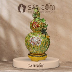 Hồ lô họa tiết dây hoa đắc Lộc men vàng đắp nổi vẽ vàng SG-HL47