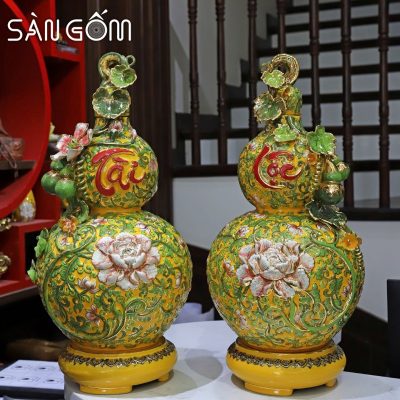 Hồ lô họa tiết dây hoa đắc Tài men vàng đắp nổi vẽ vàng SG-HL46