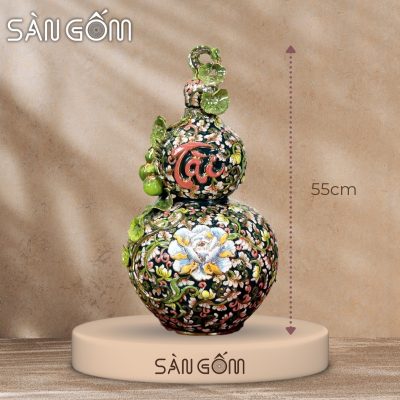 Hồ lô họa tiết dây hoa đắc Tài men xanh cổ vịt đắp nổi vẽ vàng SG-HL48